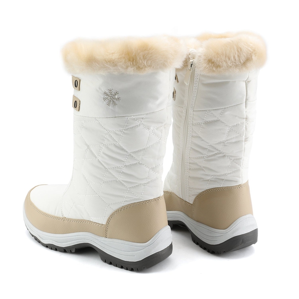 Fur Mid Calf Snow Boots - BEIGE WHITE - 3